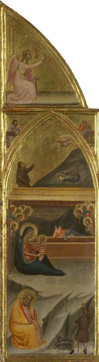 Natività, e due evangelisti, e l'angelo dell'Annunciazione (triptyque, pannello sinistro) (recto) - Bernardo Daddi