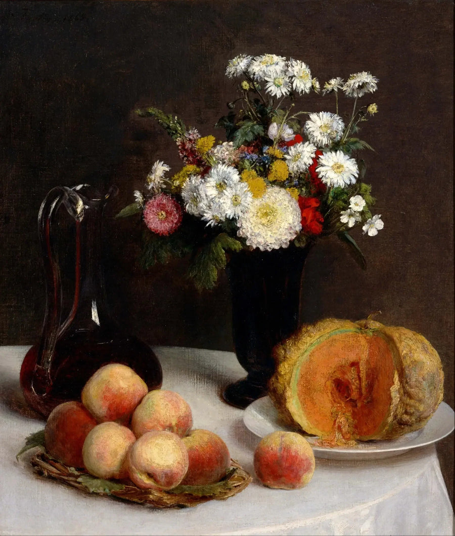 Natura morta con caraffa, fiori e frutta - Henri Fantin-Latour