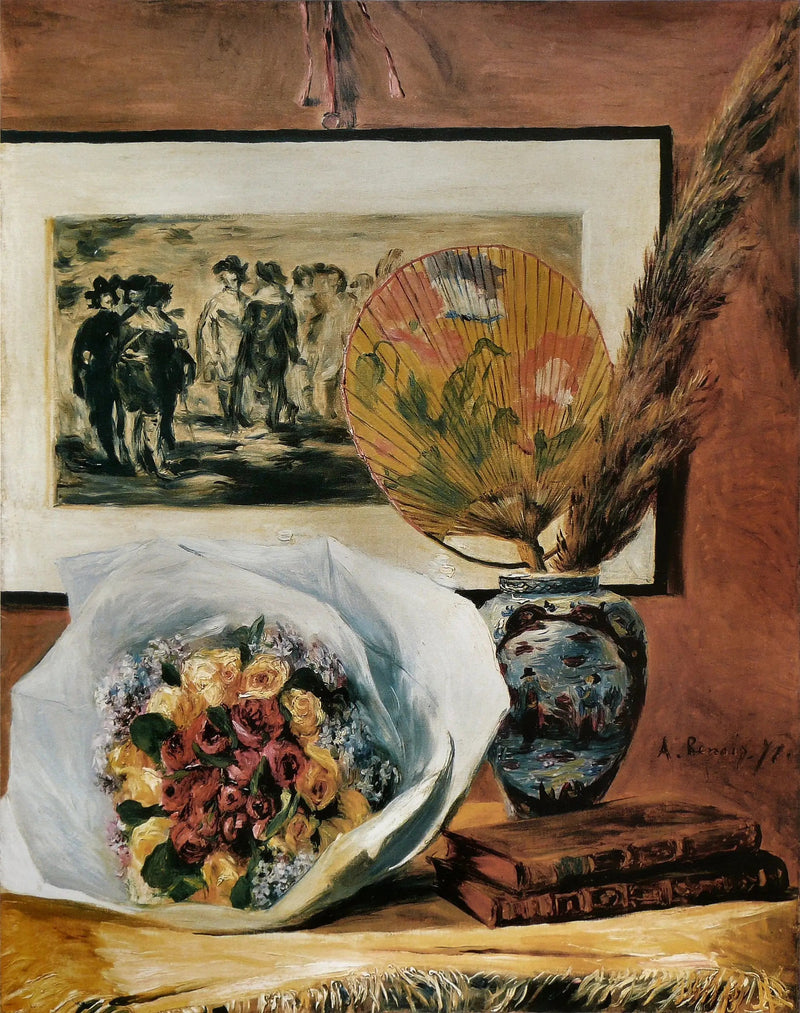 Natura morta con bouquet e ventaglio - Pierre-Auguste Renoir