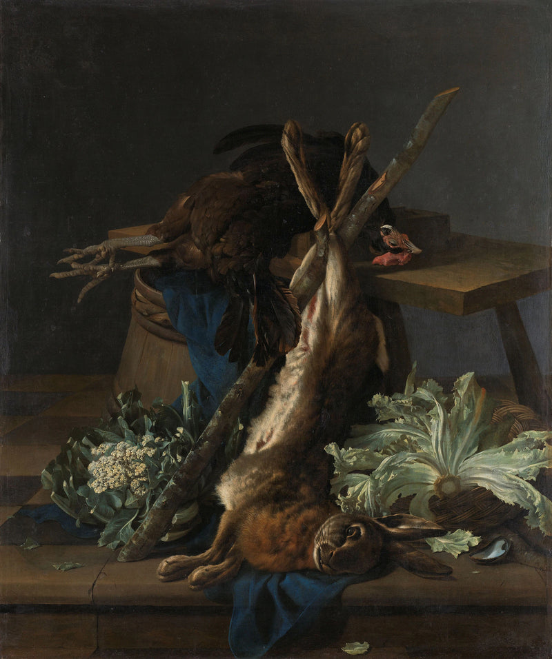 Nature morte au lièvre et au coq noir - Cornelis Lelienbergh