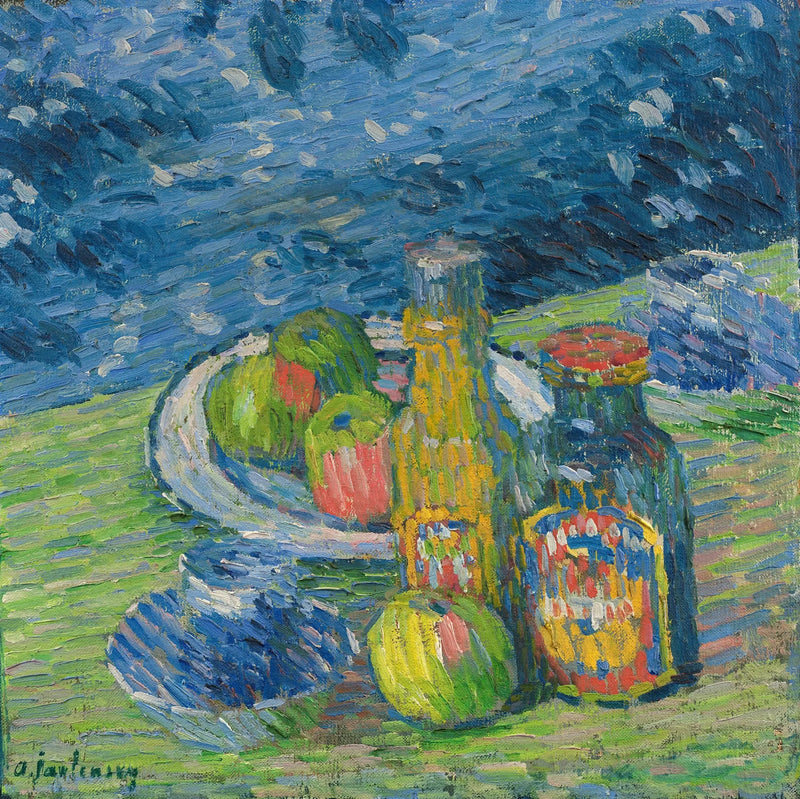 Natura morta con bottiglie e frutta - Alexej von Jawlensky