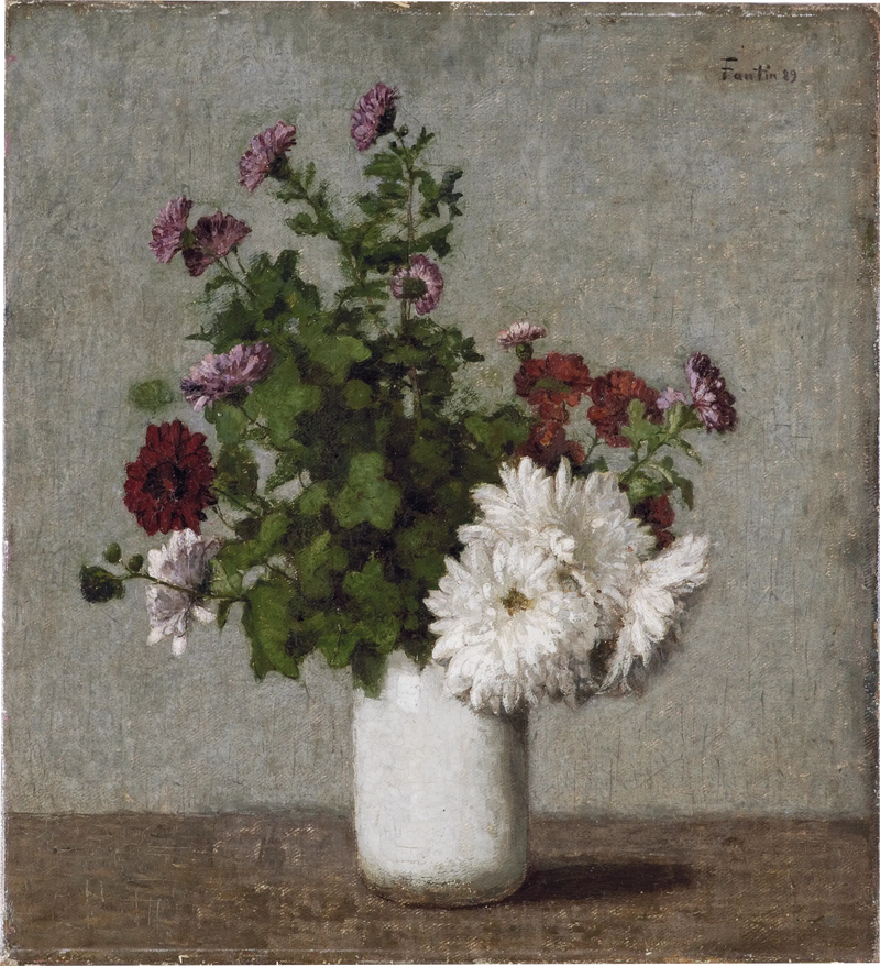 Nature morte aux fleurs : crisantemi autunnali in un vaso bianco - Henri Fantin-Latour