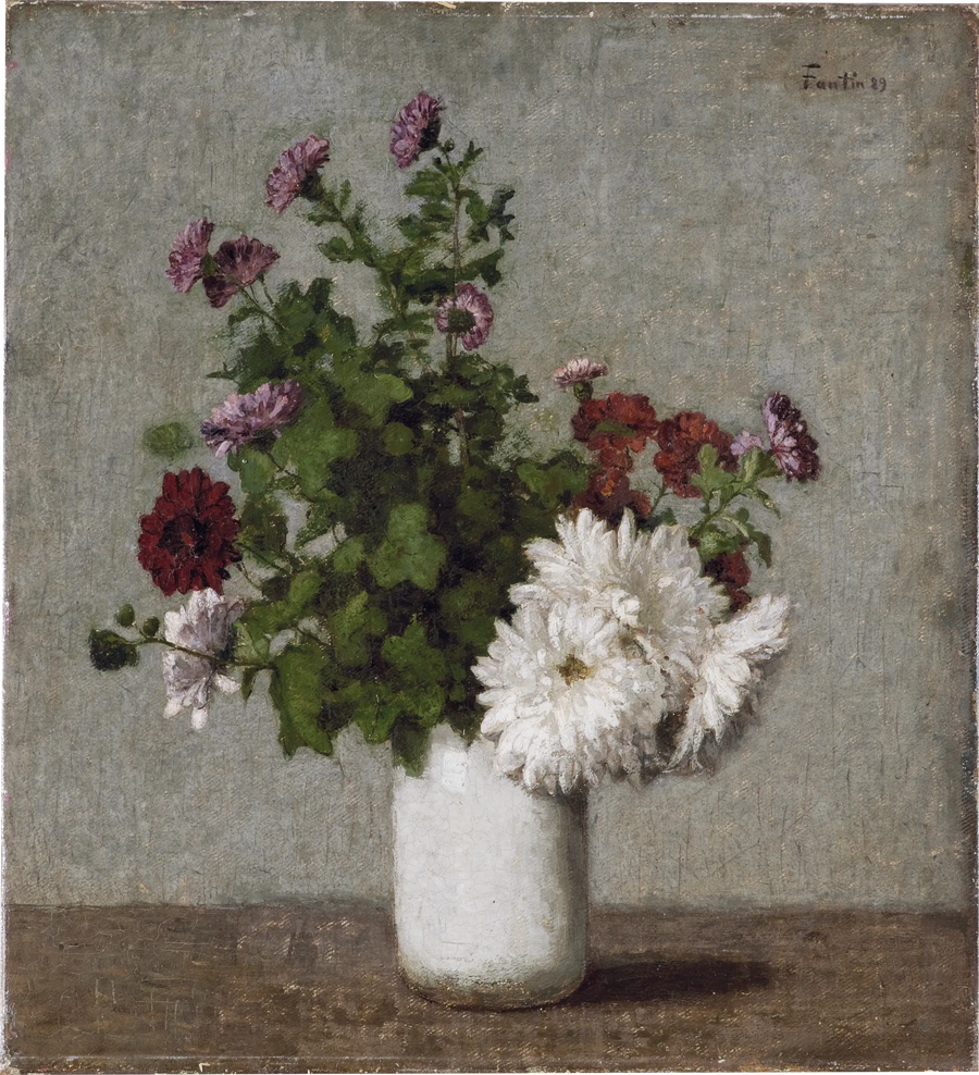 Nature morte aux fleurs : crisantemi autunnali in un vaso bianco - Henri Fantin-Latour