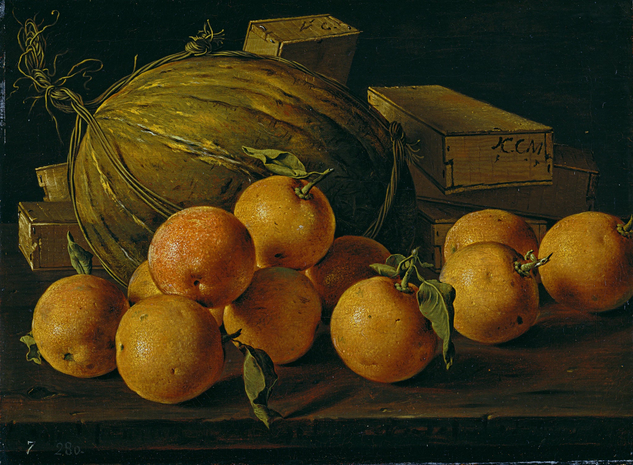 Nature morte aux oranges melon et boîtes de bonbons - Luis Eugenio Meléndez