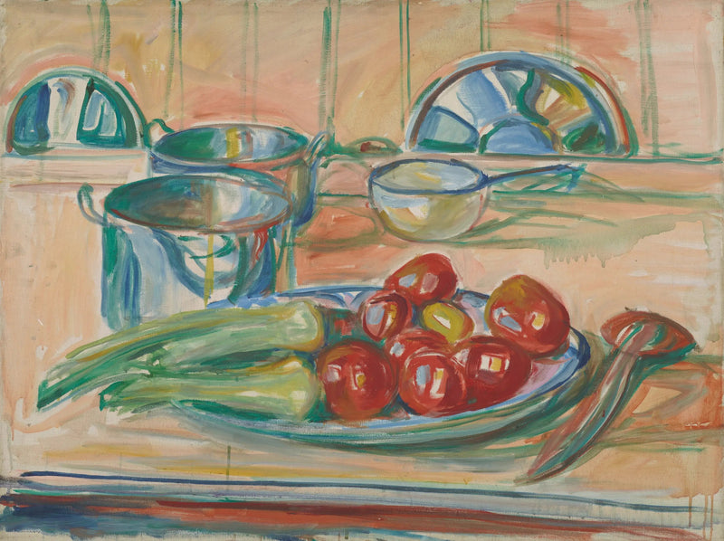 Natura morta con pomodori, porri e cocotte - Edvard Munch