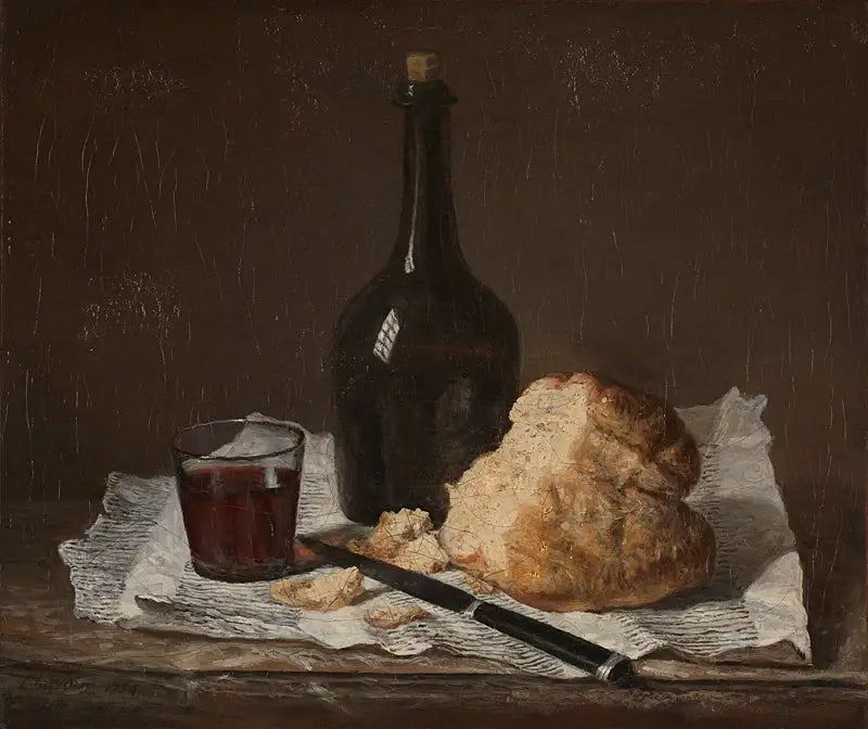 Natura morta con bottiglia, bicchiere e pane - Jean Simeón Chardin