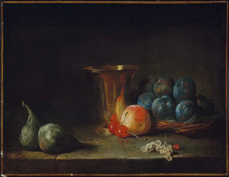 Natura morta con caraffa, bicchiere in argento e frutta - Jean Simeón Chardin