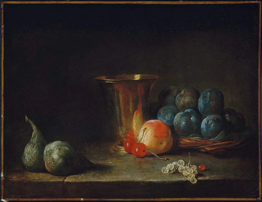 Natura morta con caraffa, bicchiere in argento e frutta - Jean Simeón Chardin