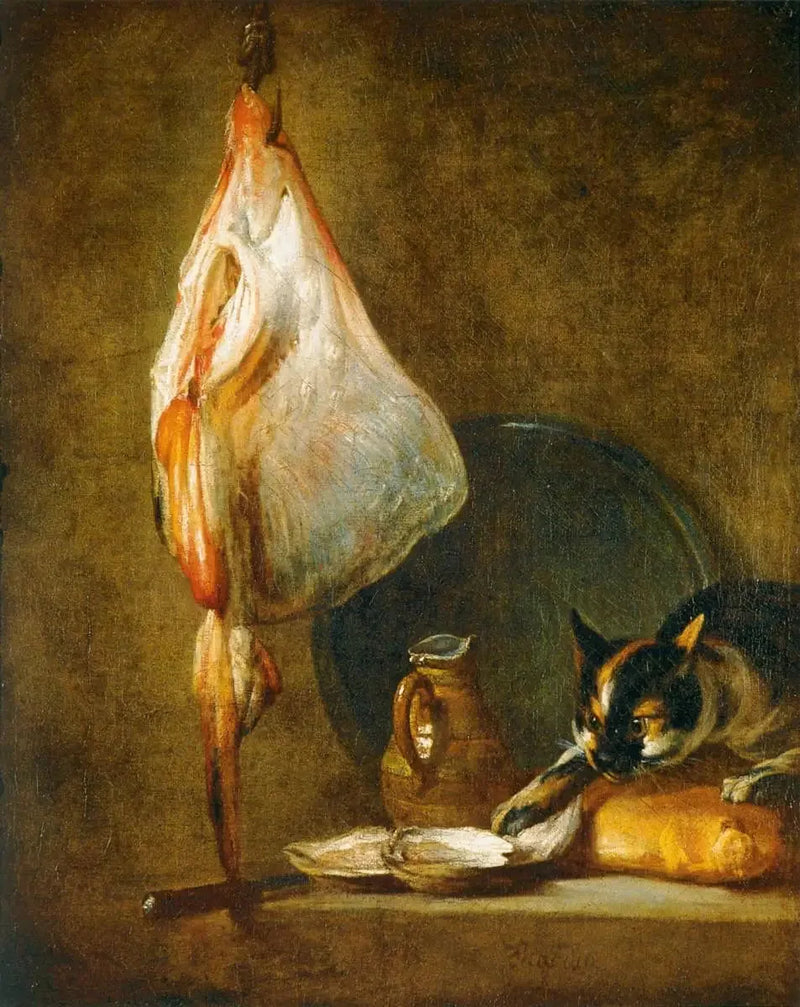 Natura morta con gatto e razza - Jean Siméon Chardin