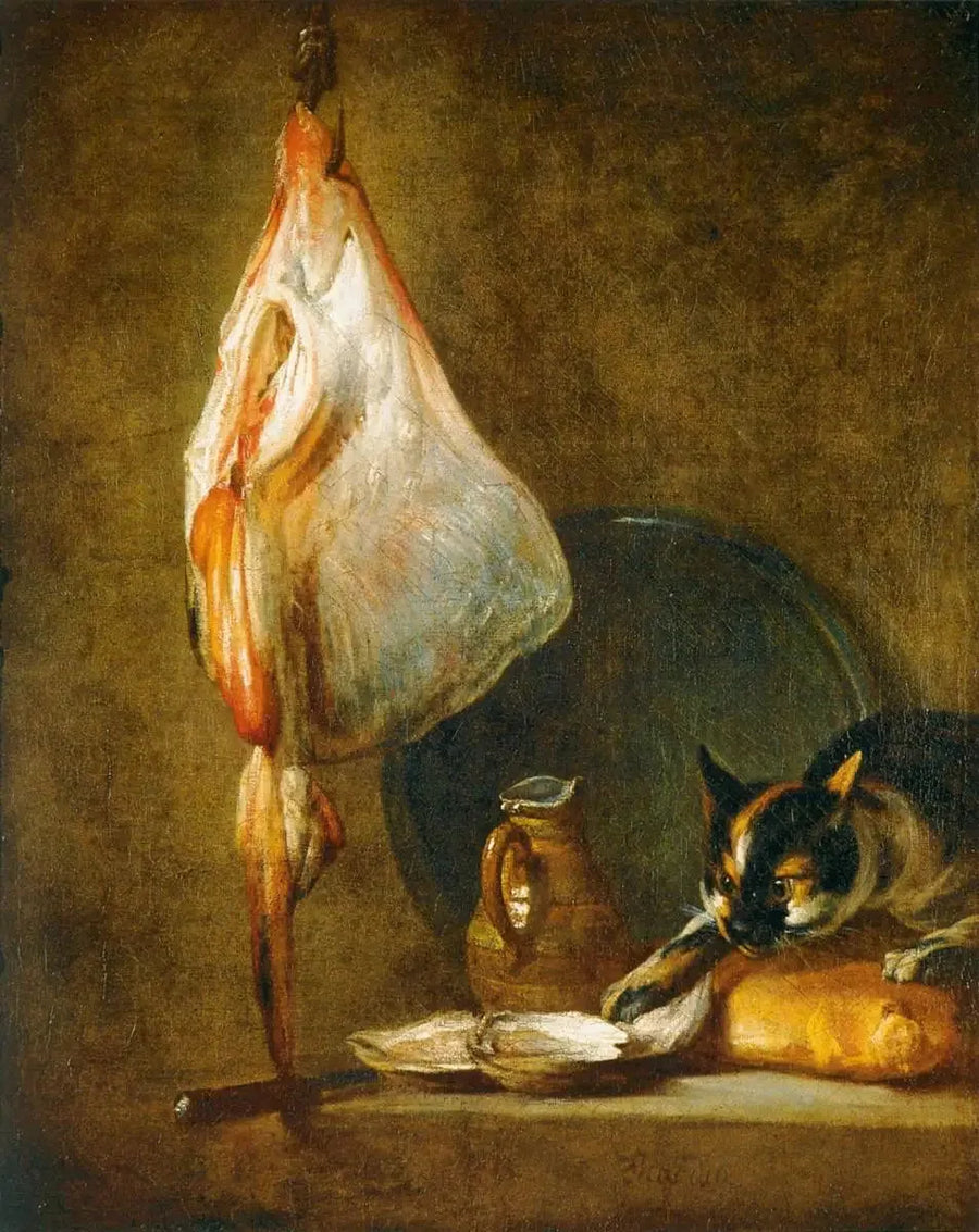 Natura morta con gatto e razza - Jean Siméon Chardin