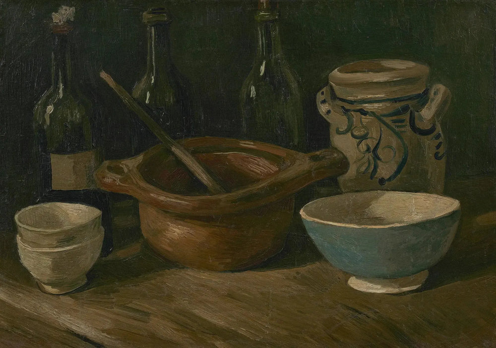 Nature morte avec faïence et bouteilles - Vincent van Gogh image 1 reproduction d’œuvre d’art à l’huile