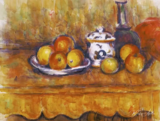 Nature morte avec la bouteille et la boîte de sucre aquarell bleues - Paul Cézanne - Reproductions de tableaux et peintures haut de gamme