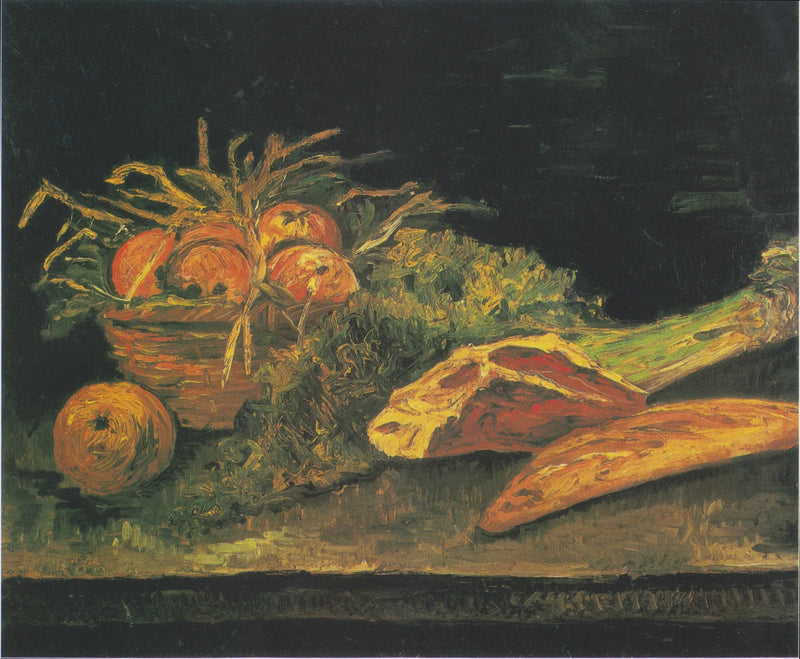 Natura morta con cesto di mele, carne e panini - Vincent van Gogh
