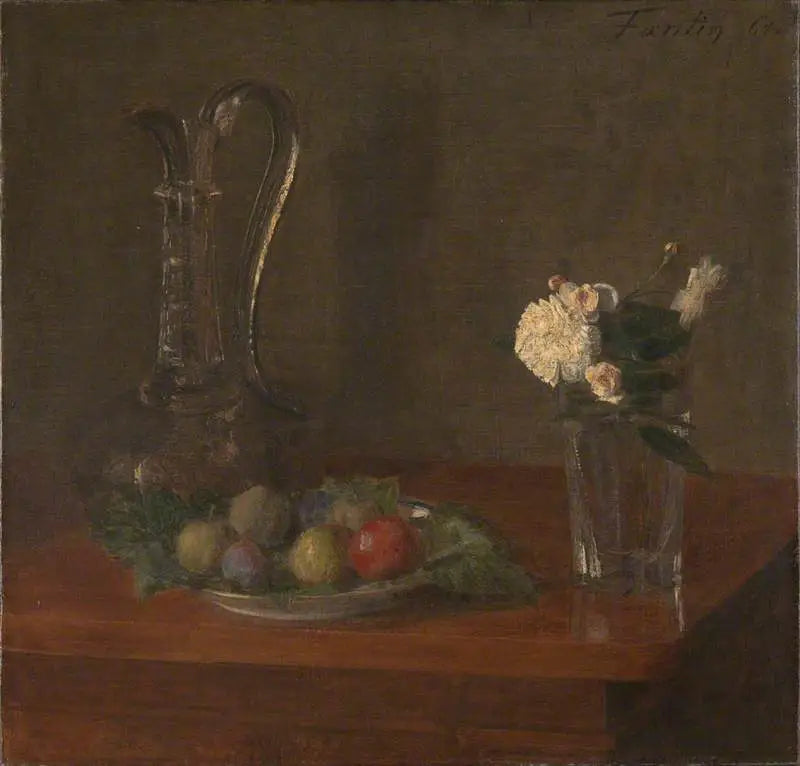 Natura morta con brocca di vetro, frutta e fiori - Henri Fantin-Latour
