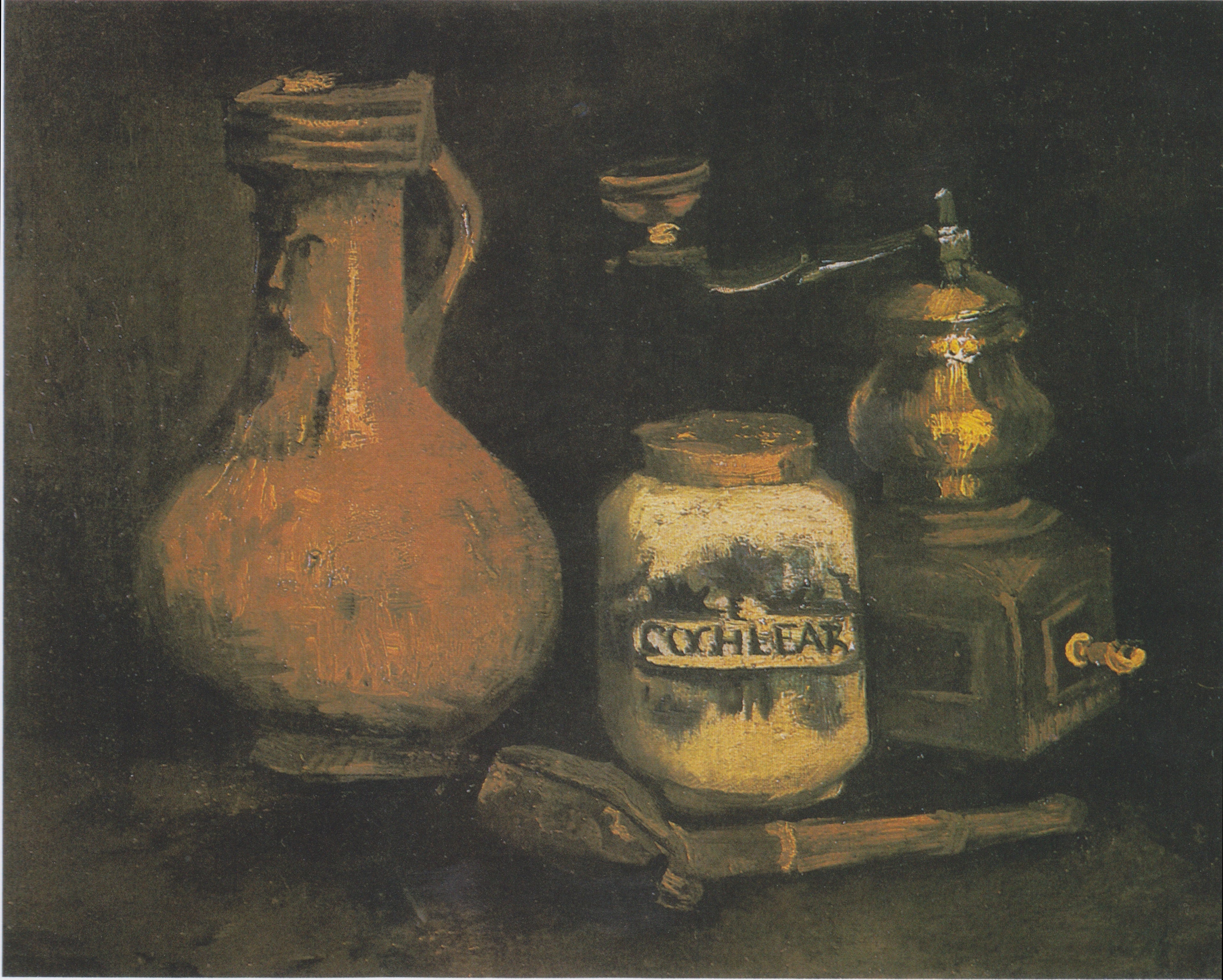 Reproduction du tableau « Nature morte avec un bocal représentant un homme barbu - Vincent van Gogh » par Alpha Reproduction en peinture à l’huile