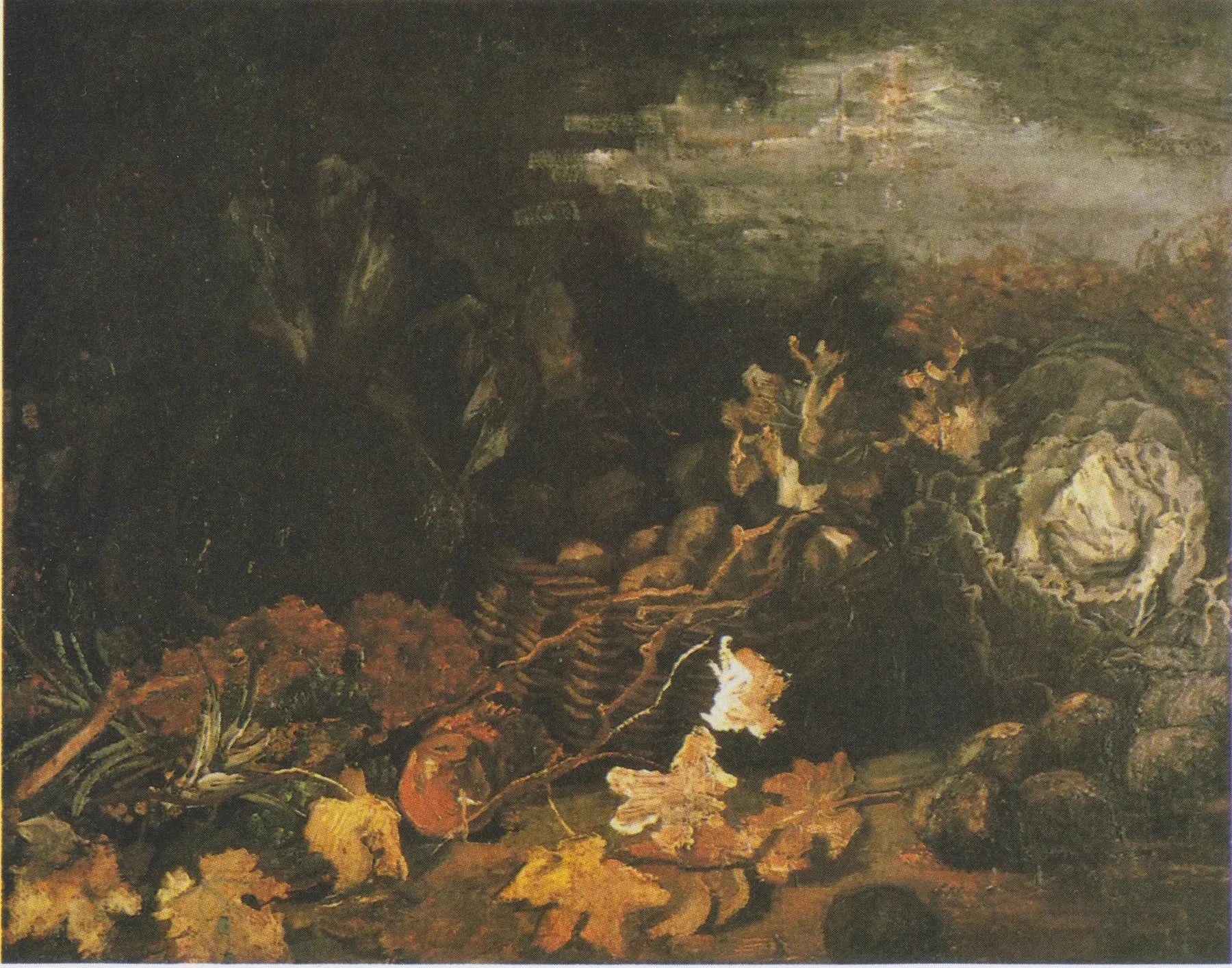 Nature morte avec un panier de pommes de terre, entouré de feuilles d'automne et de légumes - Vincent van Gogh image 1 tableau peint à l’huile sur toile