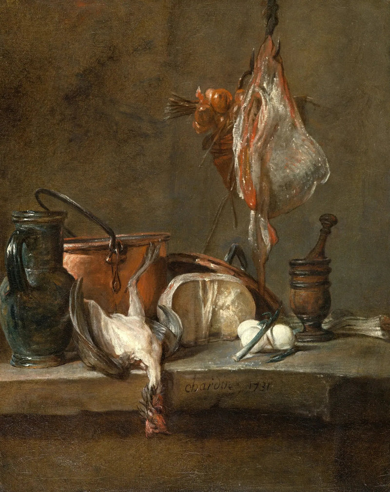 Natura morta con una razza e un paniere di cipolle - Jean Siméon Chardin