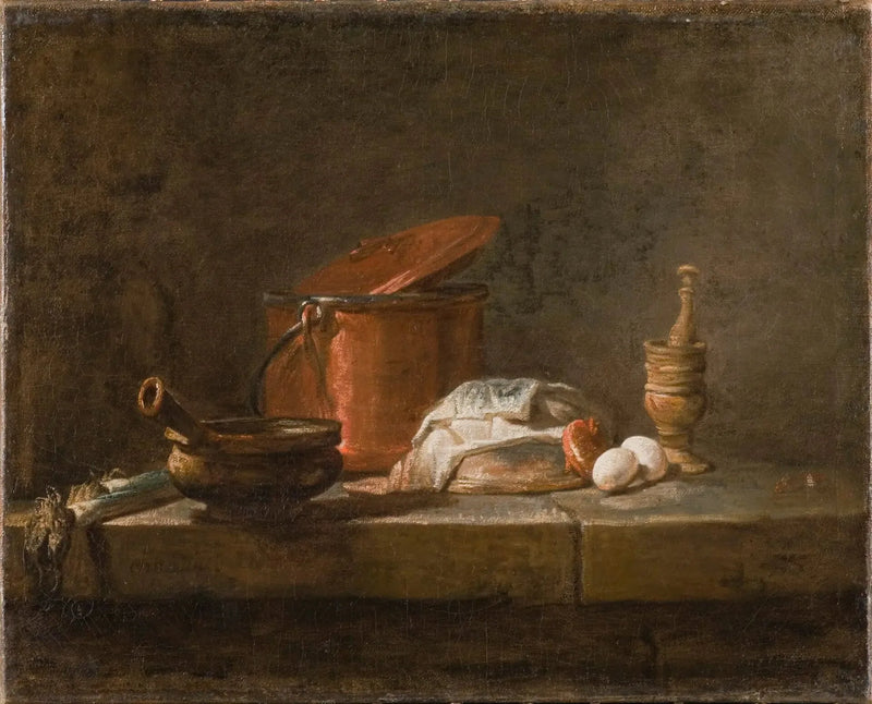 Natura morta con utensili da cucina e verdure - Jean Simeón Chardin