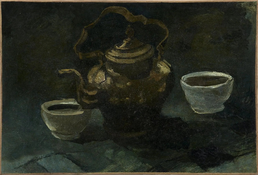 Natura morta, caffettiera in rame e due ciotole bianche - Vincent van Gogh