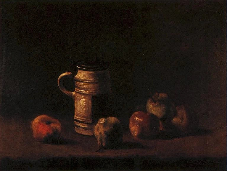 Nature morte avec chope de bière et fruits JH82 — artiste anonyme, autrefois attribuée à Van Gogh