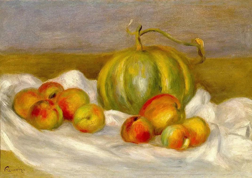 Nature morte au melon et aux pêches, 1905, Renoir, MBAM – reproduction peinture à l’huile