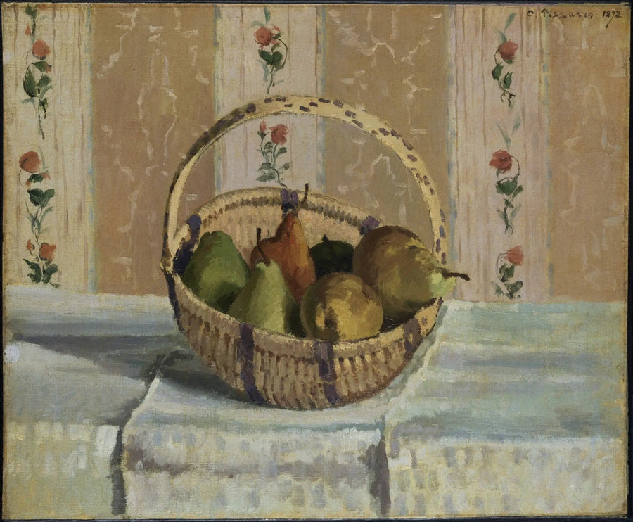 Natura morta: mele e pere in un cesto rotondo - Camille Pissarro