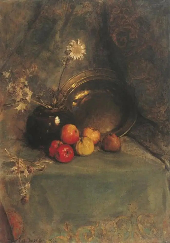 Natura morta: mele, vaso di fiori e pentola di metallo - Piet Mondrian