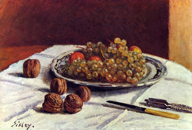 Natura morta, uva passa e noci - Alfred Sisley