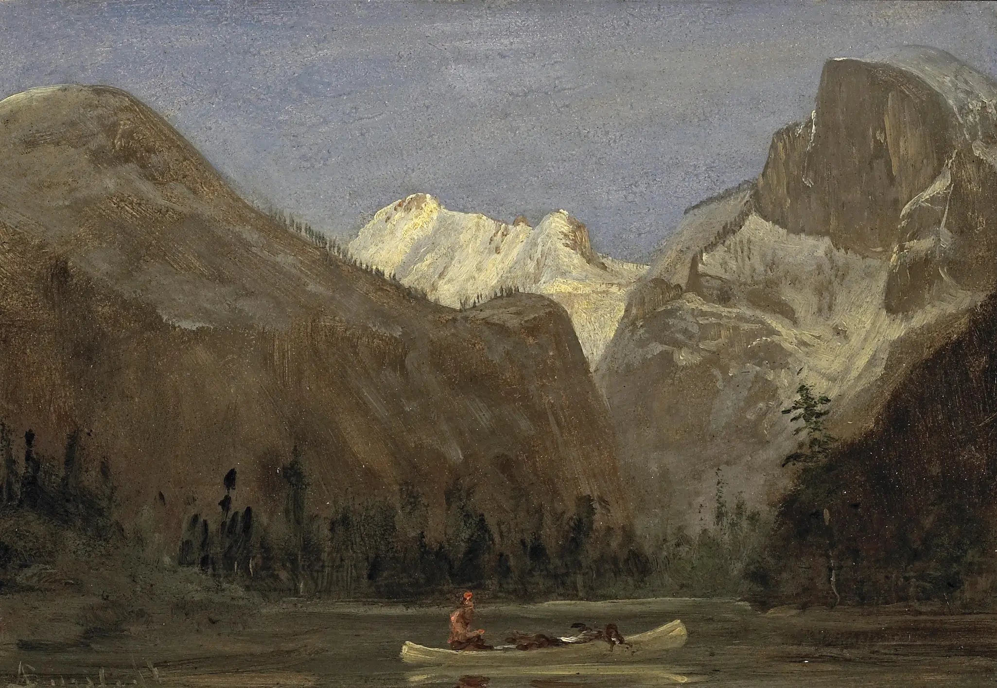 Navigation à travers la vallée de Yosemite avec Half Dome au loin - Albert Bierstadt image 1 copie peinte à la main à l’huile