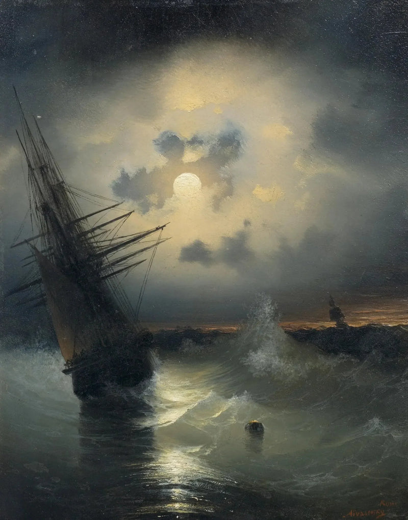 Nave a vela sul mare al chiaro di luna. - Ivan Aïvazovski