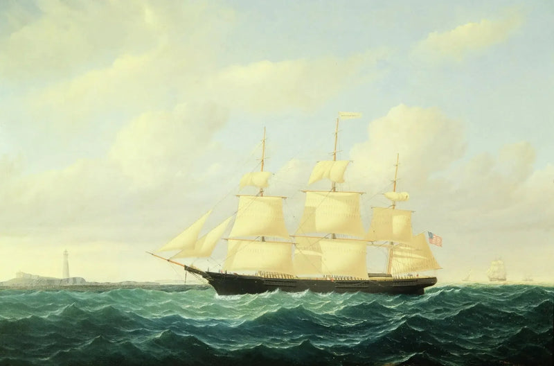 Nave clipper con onde al largo del faro di Boston - William Bradford