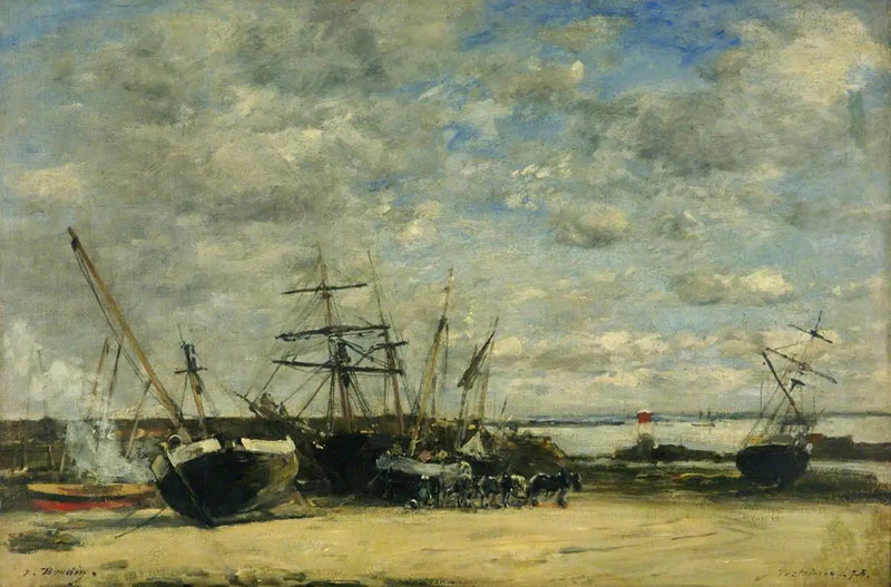 Navi e cavalli sulla riva - Eugène Boudin