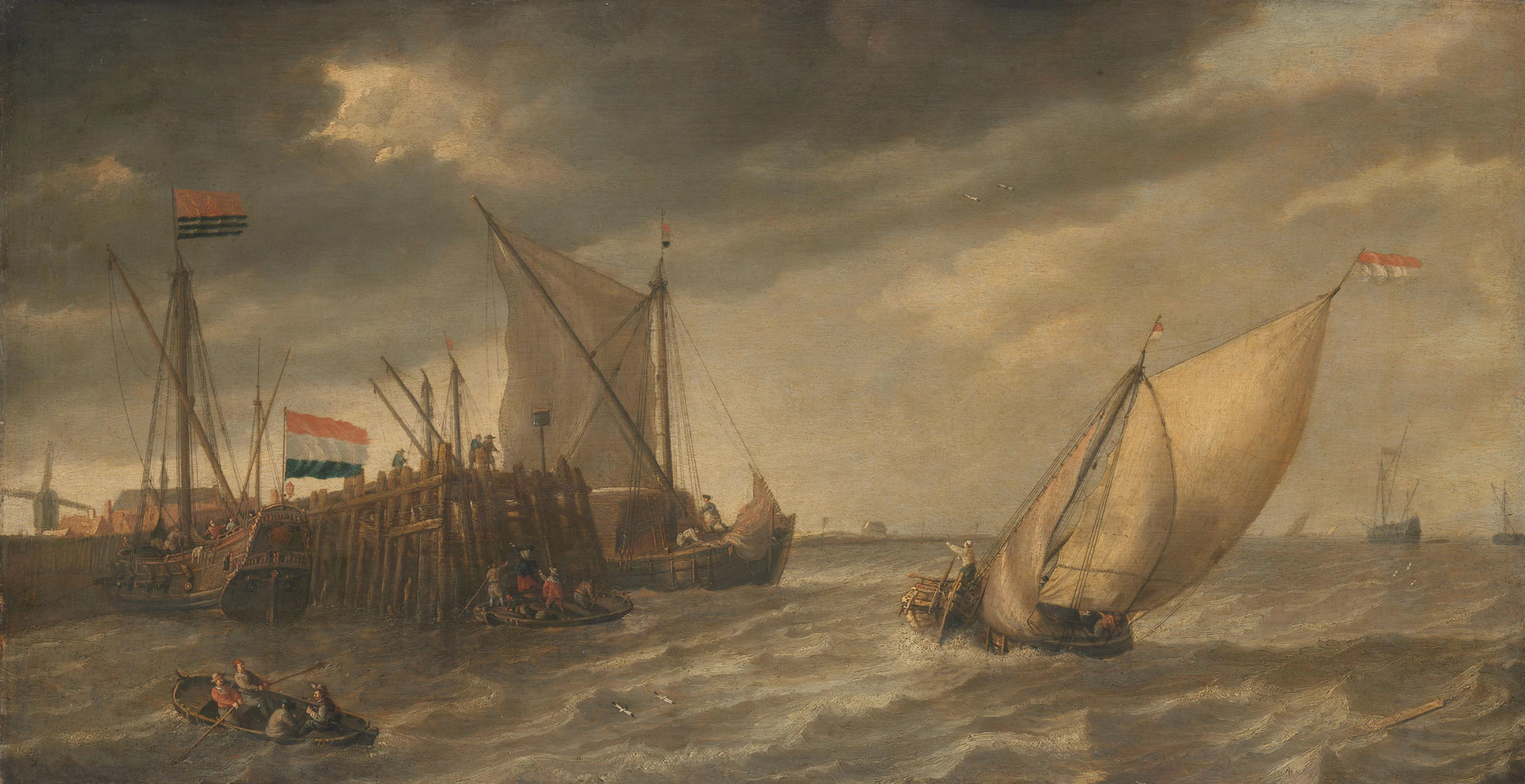 Navires à une jetée - Bonaventura Peeters