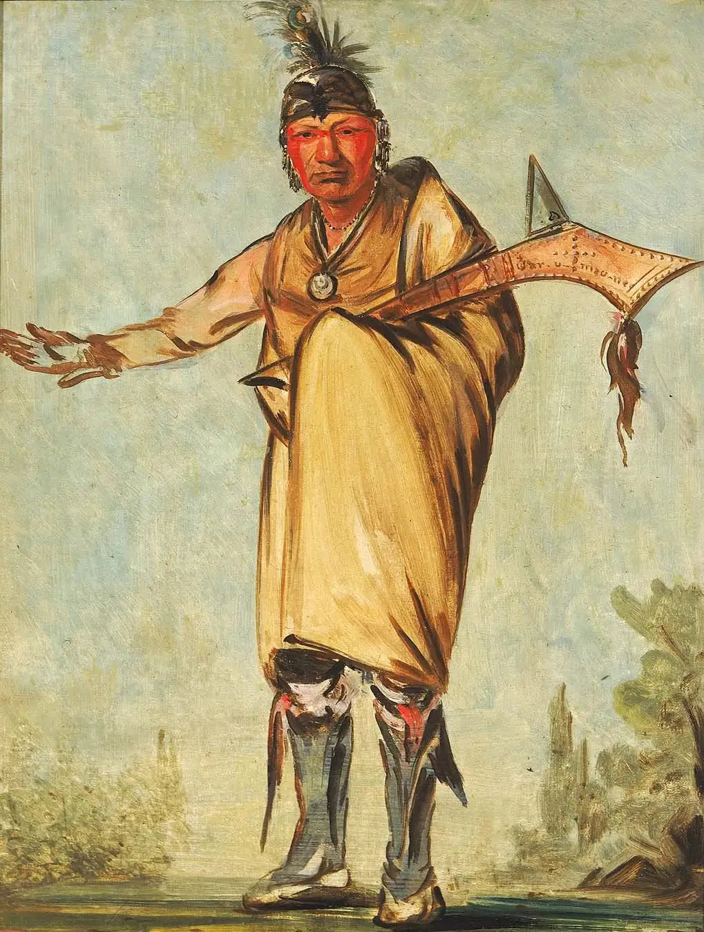 Náw-káw, Wood, ancien chef de la tribu - George Catlin image 1 copie de tableau peinte à la main