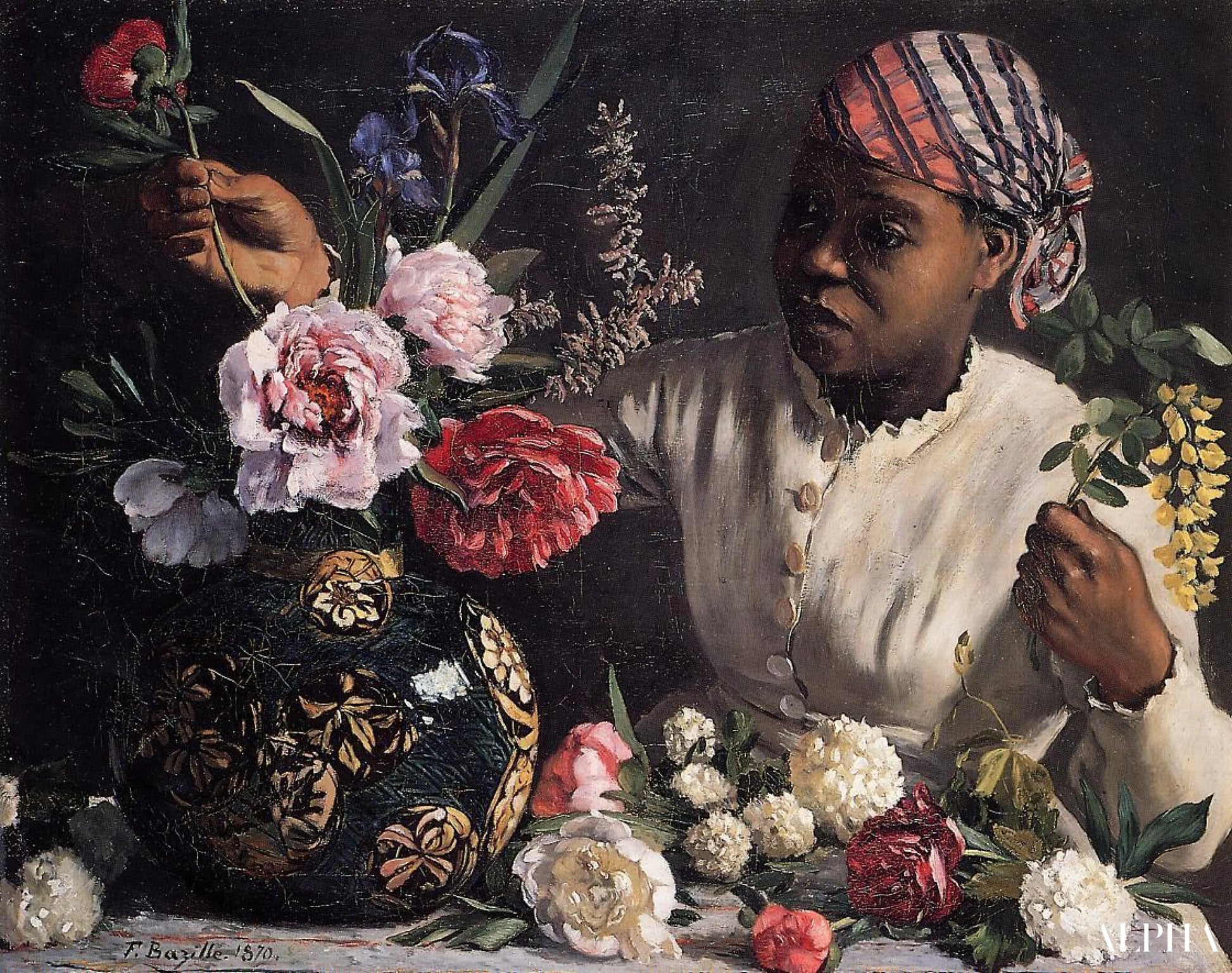Nera con peonie - Frédéric Bazille - Riproduzioni di quadri e dipinti di alta qualità