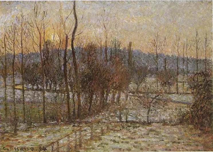 Neige, soleil couchant, Éragny - Camille Pissarro image 1 copie peinte à la main à l’huile