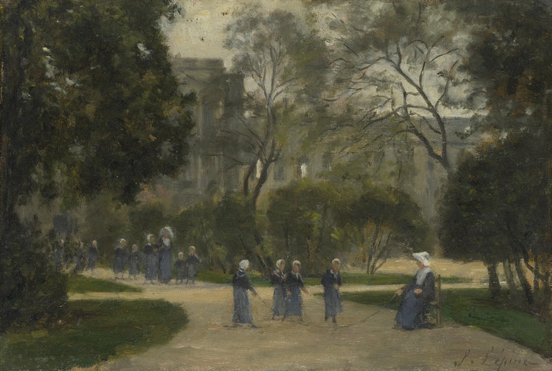 Nonnes e scolarette nel giardino delle Tuileries, Parigi - Stanislas Lépine