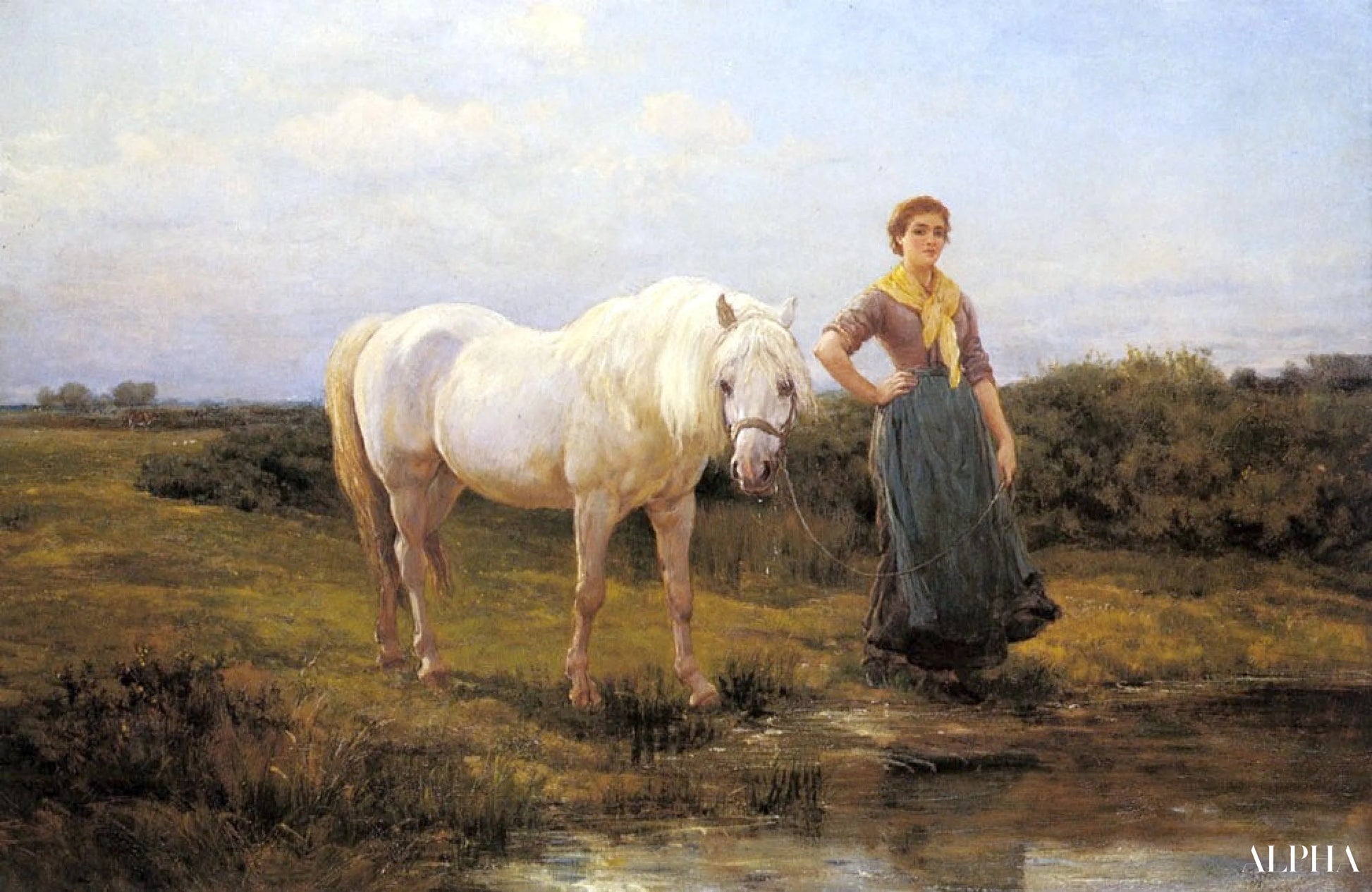 Noonday portando un cavallo all'acqua, 1877 - Heywood Hardy - Riproduzioni di quadri e dipinti di alta qualità