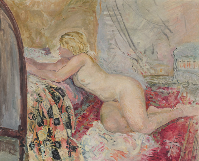 Nudo sdraiato contro un letto - Henri Lebasque
