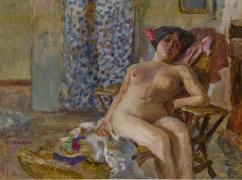 Nu seduto, Fiori nei capelli (Studio di nudo) - Pierre Bonnard