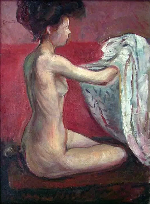 Nu seduto su uno sfondo rosso - Edvard Munch