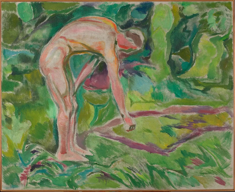 Uomo nudo si inclina in avanti nei boschi - Edvard Munch