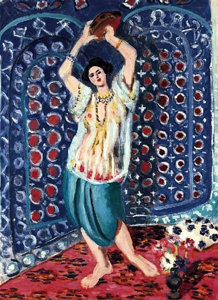 Reproduction du tableau « Odalisque au tambourin (Harmonie en bleu) - Henri Matisse » par Alpha Reproduction en peinture à l’huile
