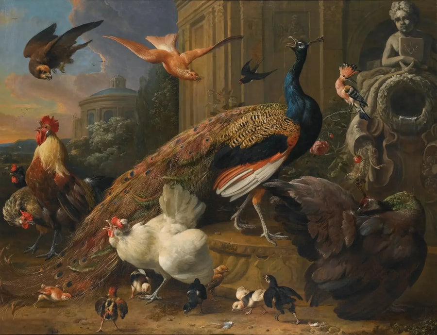 Uccelli disturbati da un falco - Melchior de Hondecoeter