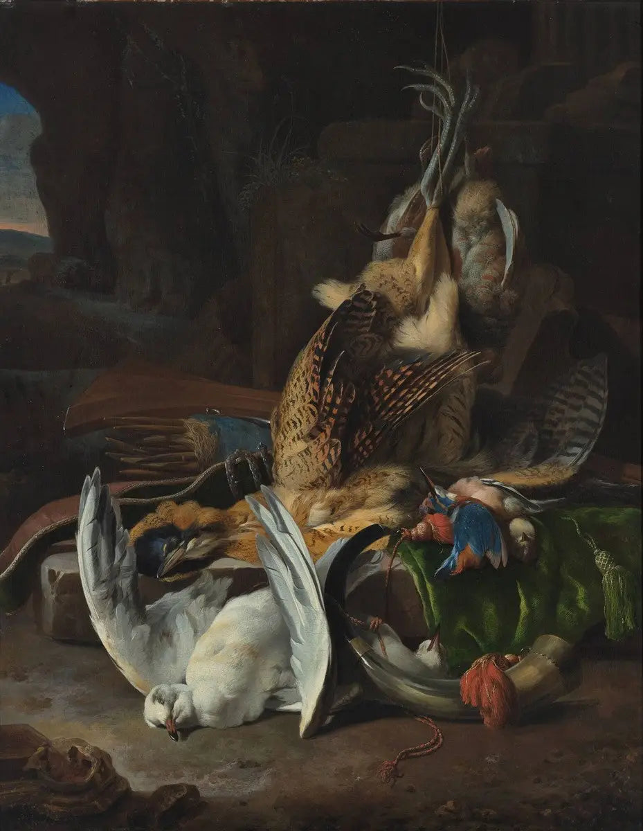 Oiseaux morts et accessoires de chasse - Melchior de Hondecoeter image 1 reproduction artisanale de tableau