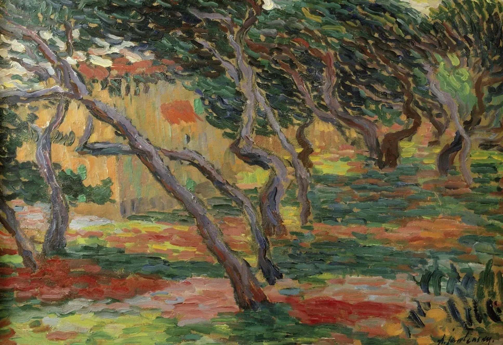 Olivenhain / Landschaft mit Straßen und Bäumen - Alexej von Jawlensky image 1 reproduction d’œuvre d’art à l’huile