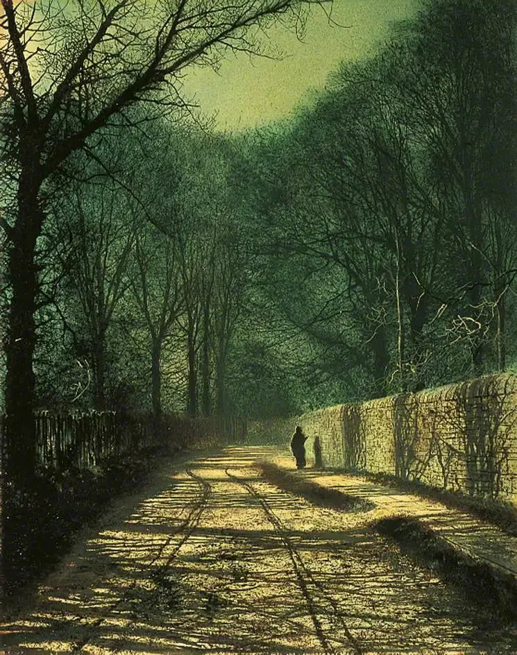 Ombres degli alberi sul muro del parco, Roundhay, Leeds - John Atkinson Grimshaw