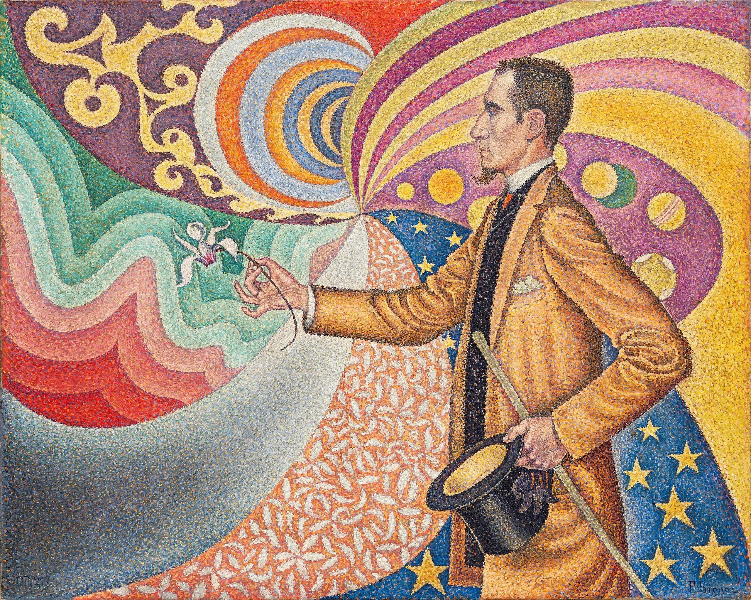 Reproduction du tableau « Opus sur l'émail d'un fond rythmique de mesures et d'angles, de tons et de teintes, portrait de M. Félix Fénéon en 1890 - Paul Signac » par Alpha Reproduction en peinture à l’huile