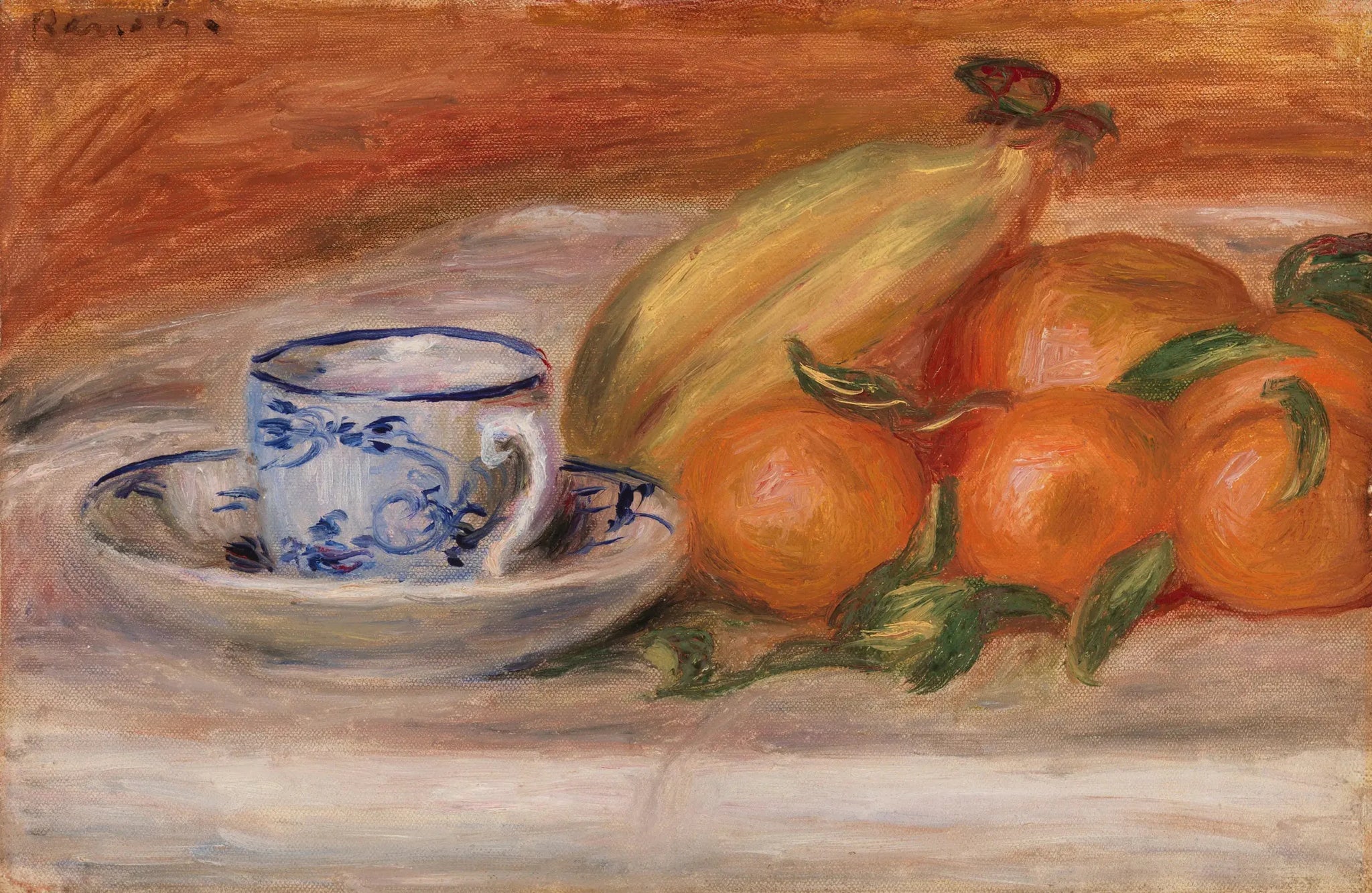 Oranges, bananes et tasse de thé (Oranges, bananes et tasse de thé) - Pierre-Auguste Renoir image 1 copie de tableau peinte à la main