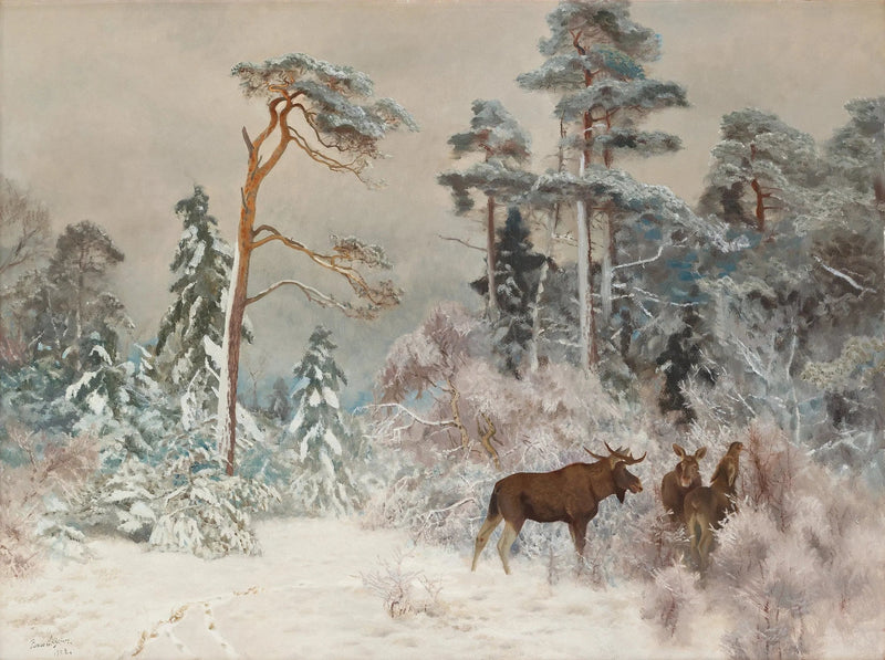 Alce in un paesaggio invernale - Bruno Liljefors